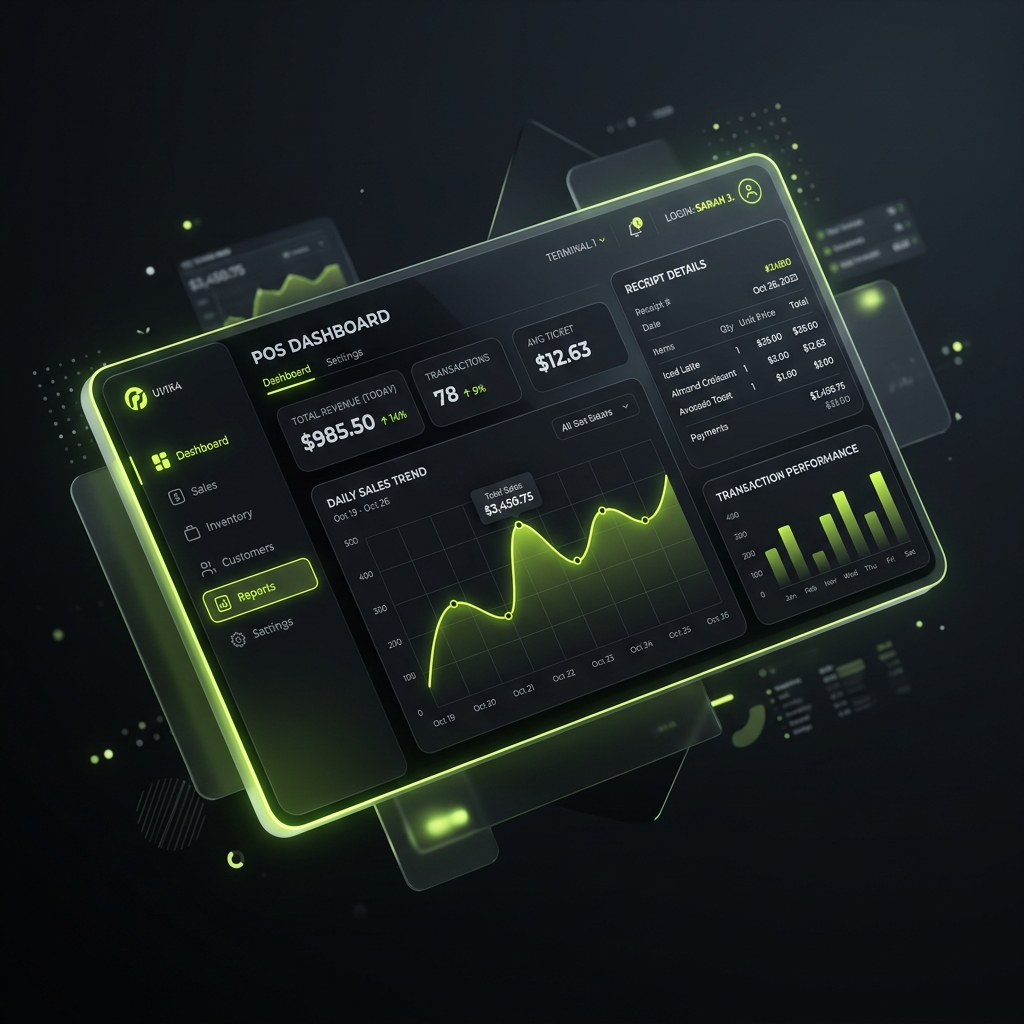 A billing system console tracking items and total checkout amounts.